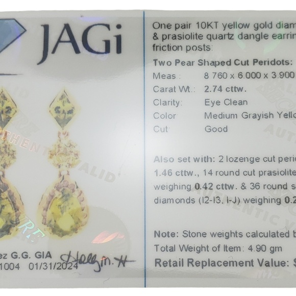10K Gold Peridot, Diamond, Prasiolite Earrings #16708 - Picture 9 of 9